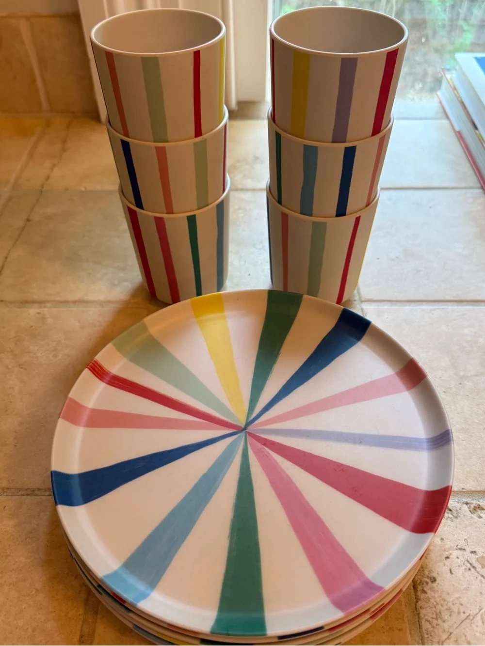 Set of 6 Meri Meri Rainbow Stripe Bamboo Dinner Plate